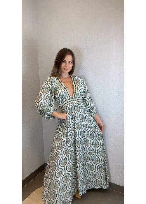 Vestido Longo Brilho De Abacaxi Estampado - LUCIELENA LARA