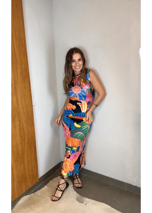 Vestido Pregas Fantasia Estampado - LUCIELENA LARA