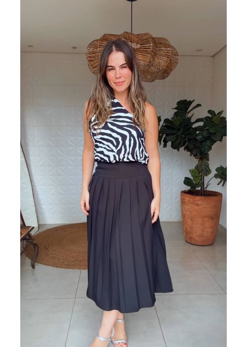 Saia Plissada Chiclé Preto - LUCIELENA LARA