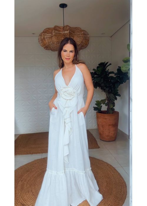 Vestido Maria Flor Chiclé Off White - LUCIELENA LARA