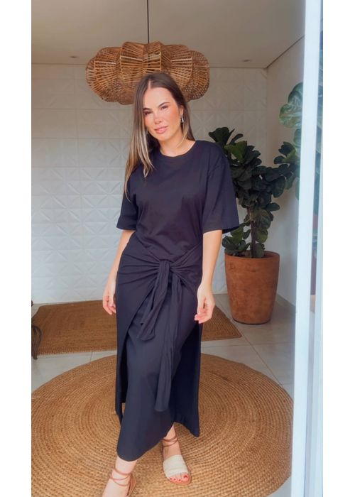 Vestido Tshirt Amarração Preto - LUCIELENA LARA