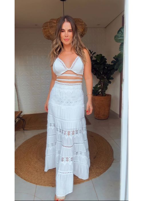 Conjunto Top E Saia Lease Branco - LUCIELENA LARA