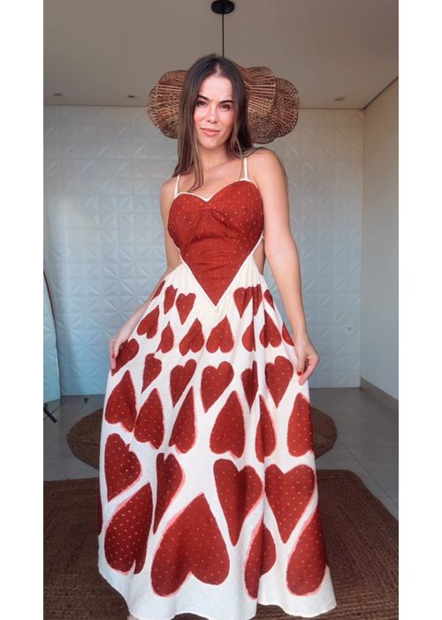 Vestido Maxi Coração Estampado - LUCIELENA LARA