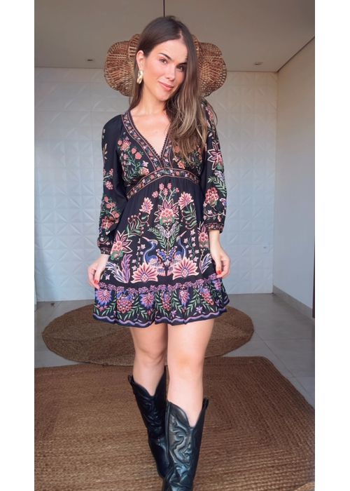 Vestido Curto Jardim Maravilhoso Estampado - LUCIELENA LARA