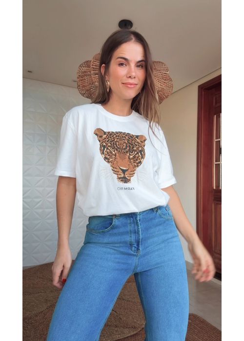 T-shirt Media Onça Off White - LUCIELENA LARA