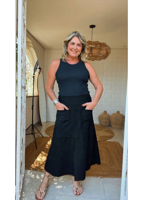 Saia Lorena Suede Preto - LUCIELENA LARA
