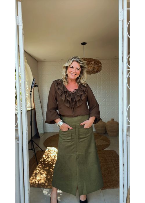 Saia Lorena Suede Verde Militar - LUCIELENA LARA