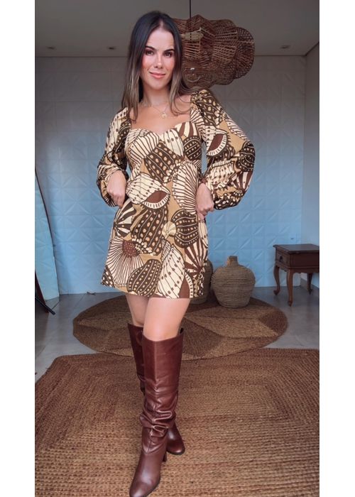 Vestido Curto Mistura De Caju Estampado - LUCIELENA LARA