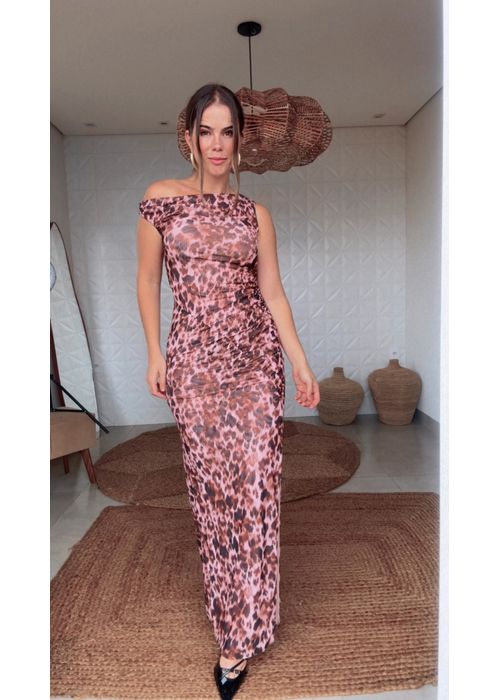 Vestido Tule Risquinho De Onça Estampado - LUCIELENA LARA
