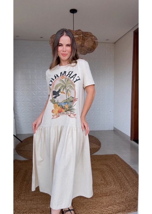 Vestido T-shirt Cropped Bege Latino América Estamp... - LUCIELENA LARA