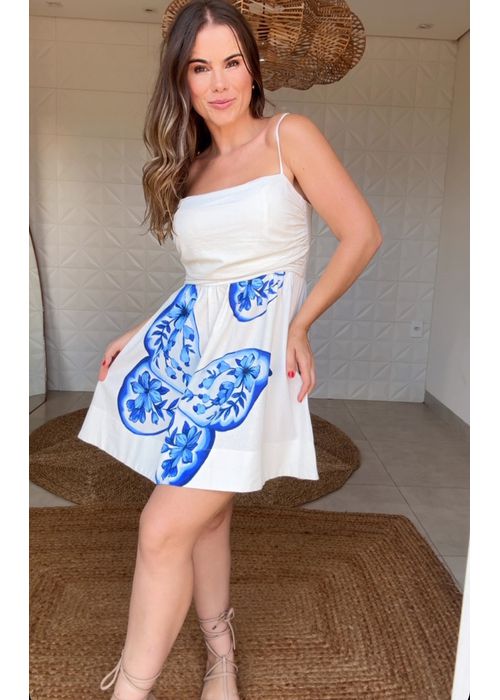 Vestido Curto Borboleta De Porcelana Estampado - LUCIELENA LARA
