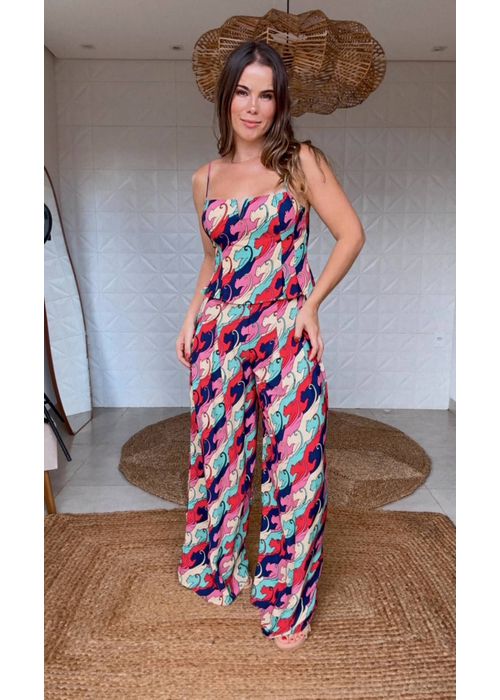 Calça Com Pregas Panteras Estampado - LUCIELENA LARA