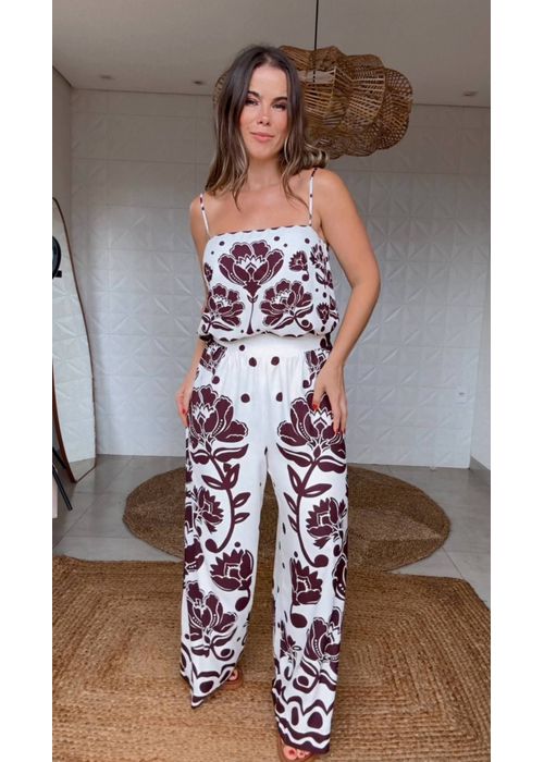 Calça Pantalona Floral Arabesque Estampado - LUCIELENA LARA