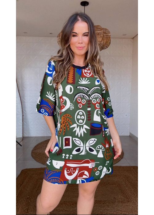 Vestido Tshirt Gráfico Tropical Estampado - LUCIELENA LARA