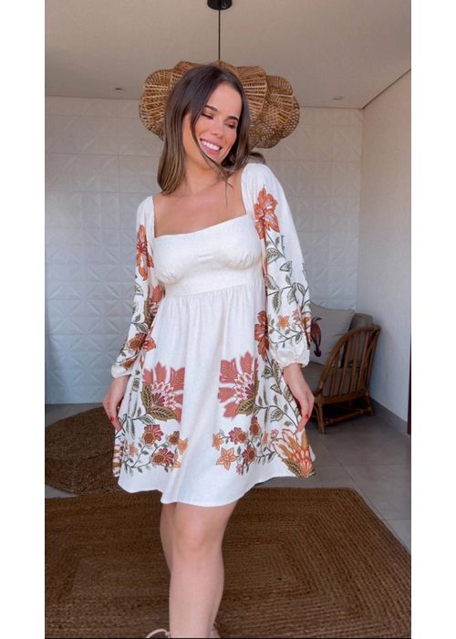 Vestido Curto Manga Floral Juliana Estampado - LUCIELENA LARA