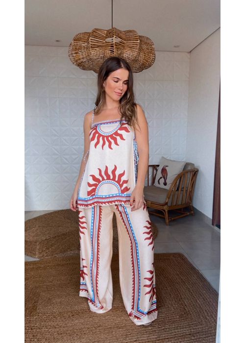 Calça Pantalona Lenço Solar Estampado - LUCIELENA LARA