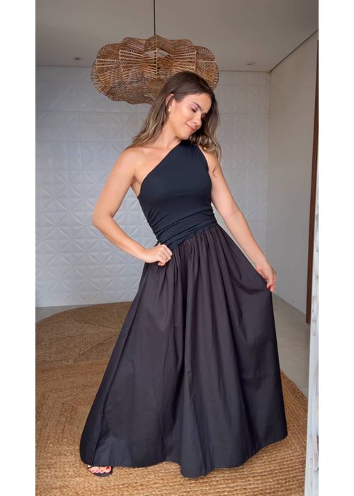 Vestido Ombro Só Saia Gode Preto - LUCIELENA LARA