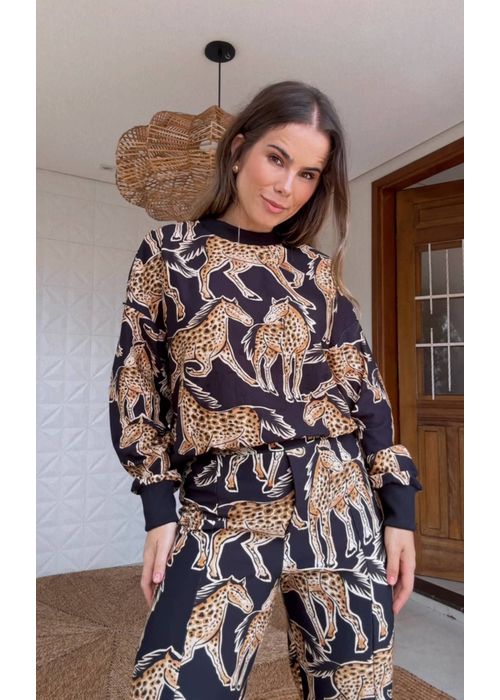 Casaco Cropped Cavalo Onça Estampado - LUCIELENA LARA