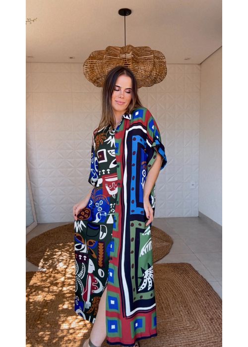 Vestido Camisa Lenço Tropical Estampado - LUCIELENA LARA