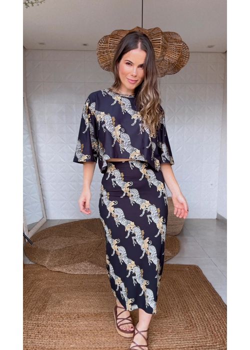 Saia Midi Zebra Estampado - LUCIELENA LARA