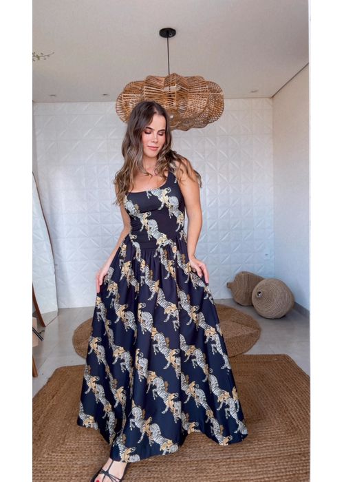 Vestido Midi Zebra E Estampado - LUCIELENA LARA