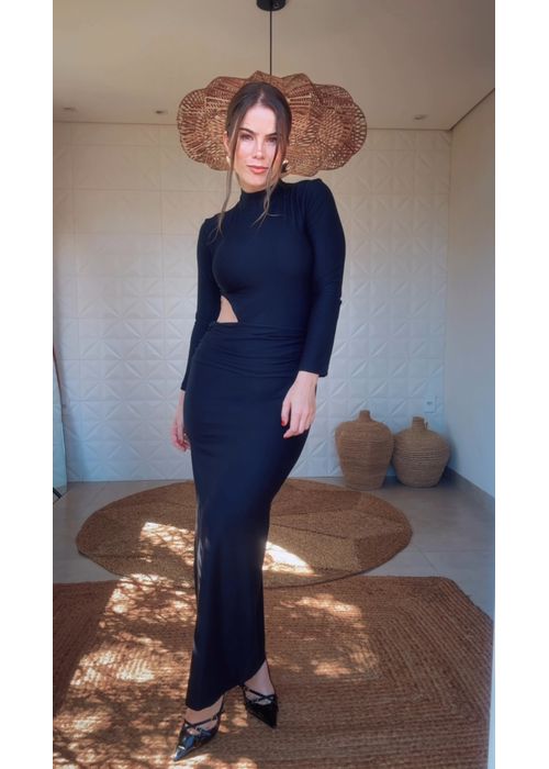 Vestido Golinha Recorte Assimétrico Preto - LUCIELENA LARA