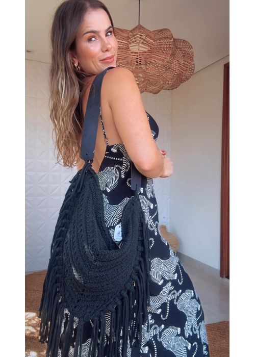 Bolsa Crochê Franja Preto - LUCIELENA LARA