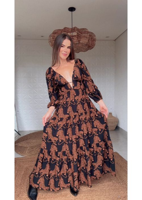Vestido Longo Tigres Estampado - LUCIELENA LARA