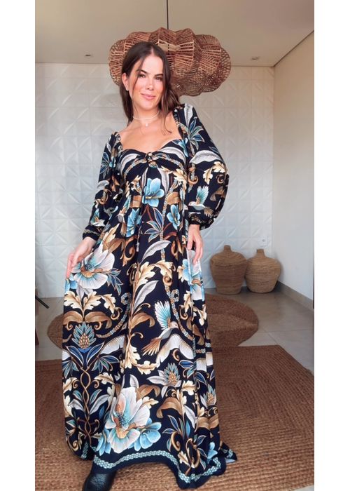 Vestido Longo Mg Jardim Real Estampado - LUCIELENA LARA