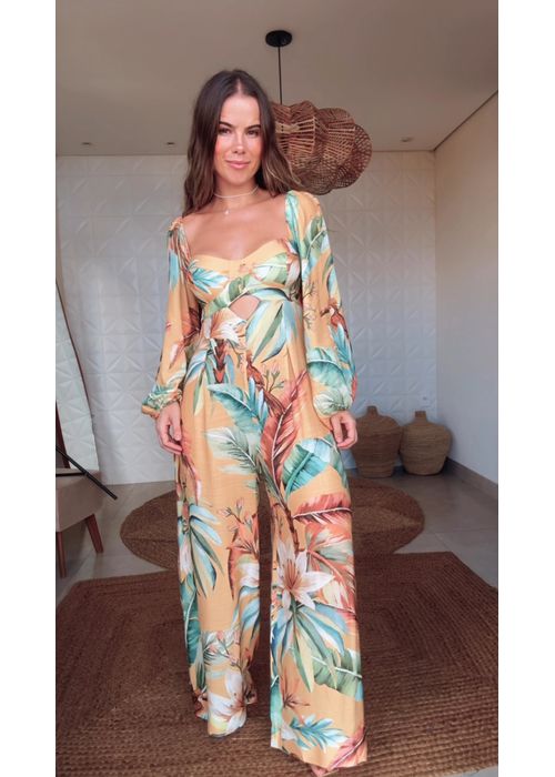 Macacão Manga Tropicália Estampado - LUCIELENA LARA