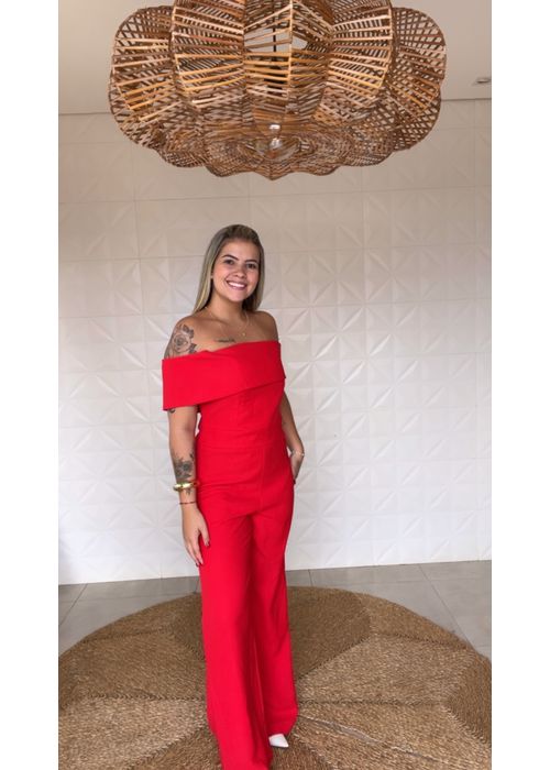 Macacão Ombro A Ombro Livanto Chiclé Vermelha - LUCIELENA LARA