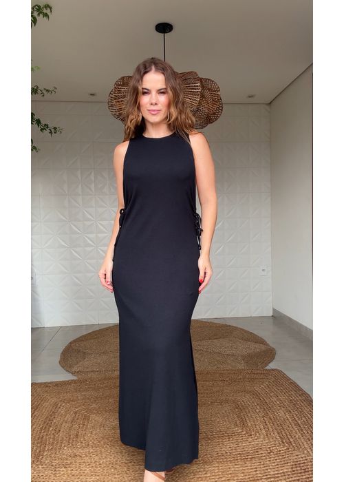 Vestido Rib Cavado Preto - LUCIELENA LARA