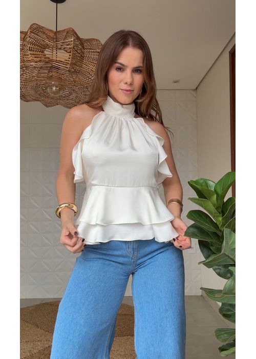 Blusa Babados Bella Off White - LUCIELENA LARA