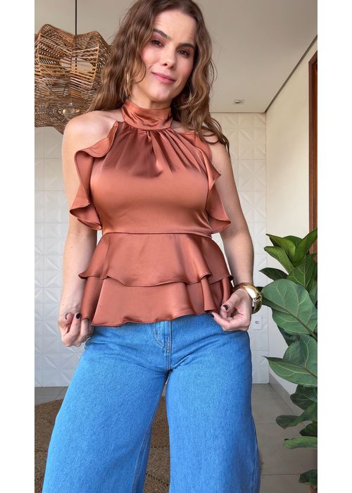 Blusa Babados Bella Marrom - LUCIELENA LARA