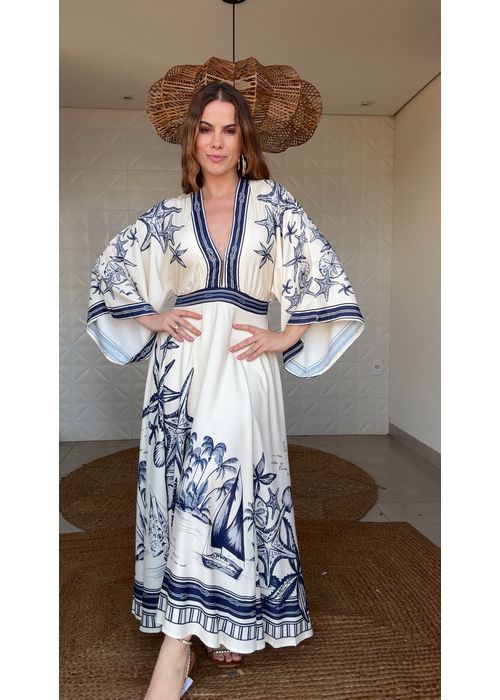 Vestido Midi Mar De Ondas Estampado - LUCIELENA LARA