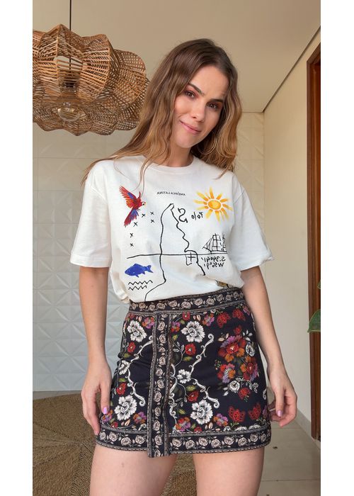 Saia Sarja Flor De Fita Estampado - LUCIELENA LARA