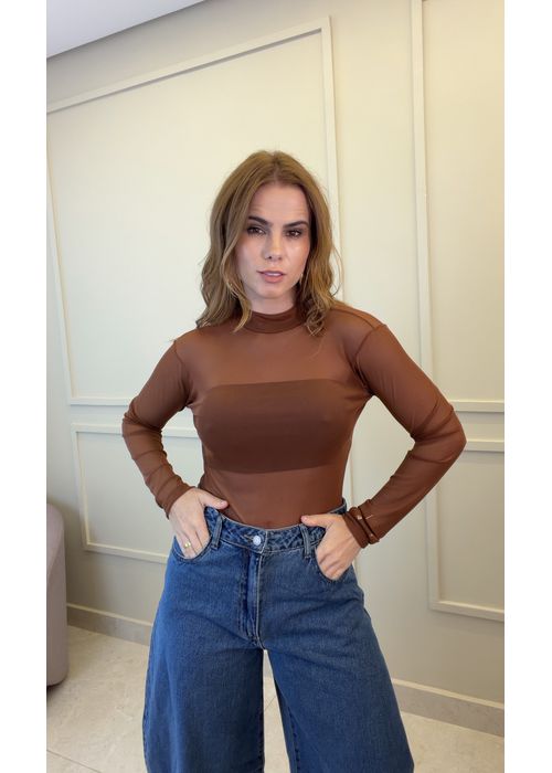 Blusa Manga Lola Tule Marrom - LUCIELENA LARA