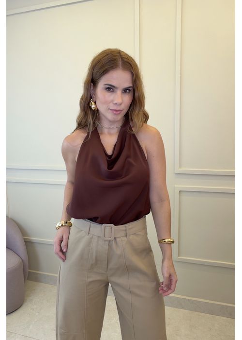 Blusa Frente Unica Livia Marrom - LUCIELENA LARA