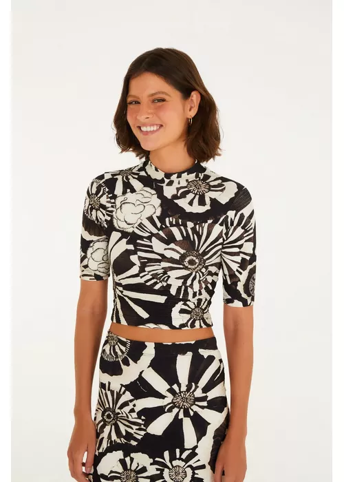 Blusa Cropped Flora Farm Estampado - LUCIELENA LARA