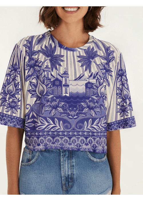 Tshirt Cropped Afeto Tropical Estampado - LUCIELENA LARA