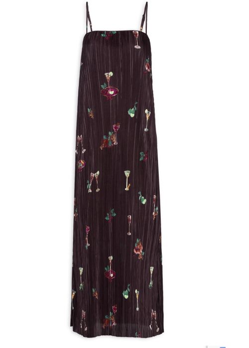 Vestido Reto Plissado Coquetel Tropical Estampado - LUCIELENA LARA