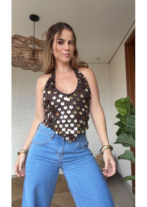 Blusa Frente Unica Aurora Marrom - LUCIELENA LARA