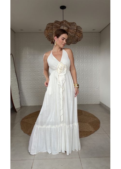 Vestido Maria Flor Chiclé Off White - LUCIELENA LARA