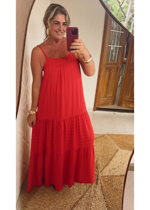 Vestido Longo Alça Midi Mariana Vermelha - LUCIELENA LARA