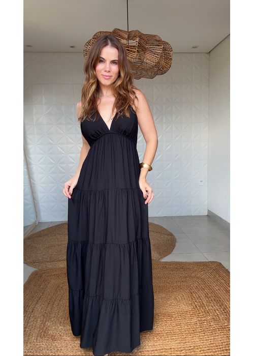 Vestido Longo Alcinha Betina Preto - LUCIELENA LARA
