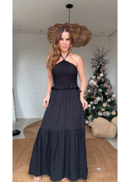 Vestido Longo Decote Lastex Preto - LUCIELENA LARA