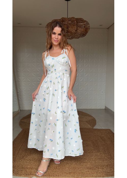 Vestido Longo Bordado Sabrina Branco - LUCIELENA LARA