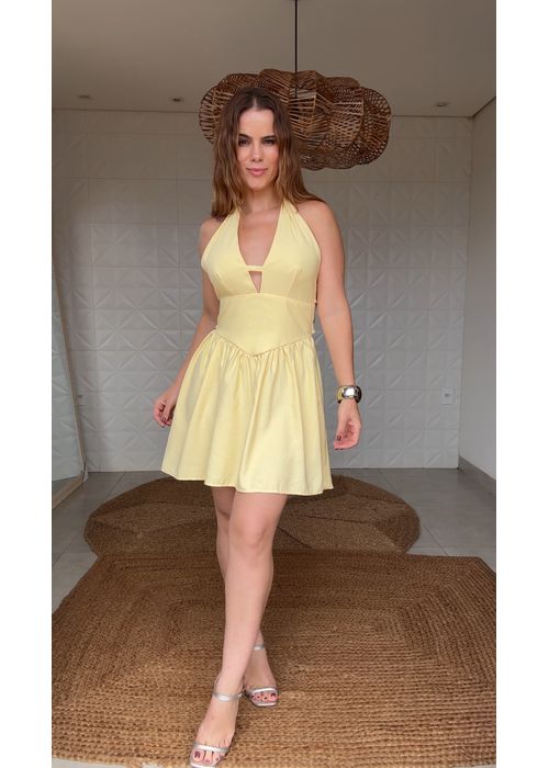 Vestido Curto Penelope Amarelo Mantega - LUCIELENA LARA