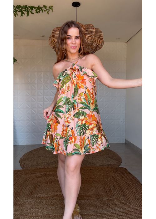 Vestido Curto Canto Dos Passaros Estampado - LUCIELENA LARA