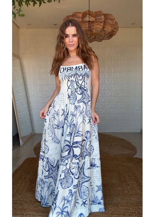 Vestido Midi Alcinha Cordas E Aves Estampado - LUCIELENA LARA